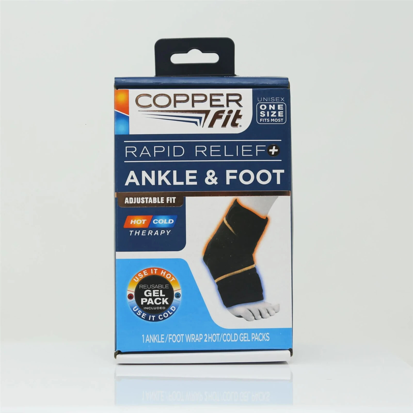 COPPER FIT ANKLE FOOT BRACE WRAP RAPID RELIEF UNISEX ONE SIZE HOT COLD THERAPY