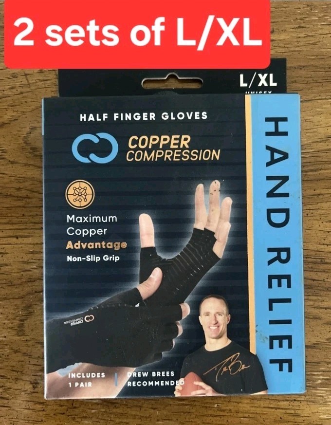 Copper Compression – Copper Infused Arthritis Half Finger Gloves – L/XL (2 Sets)