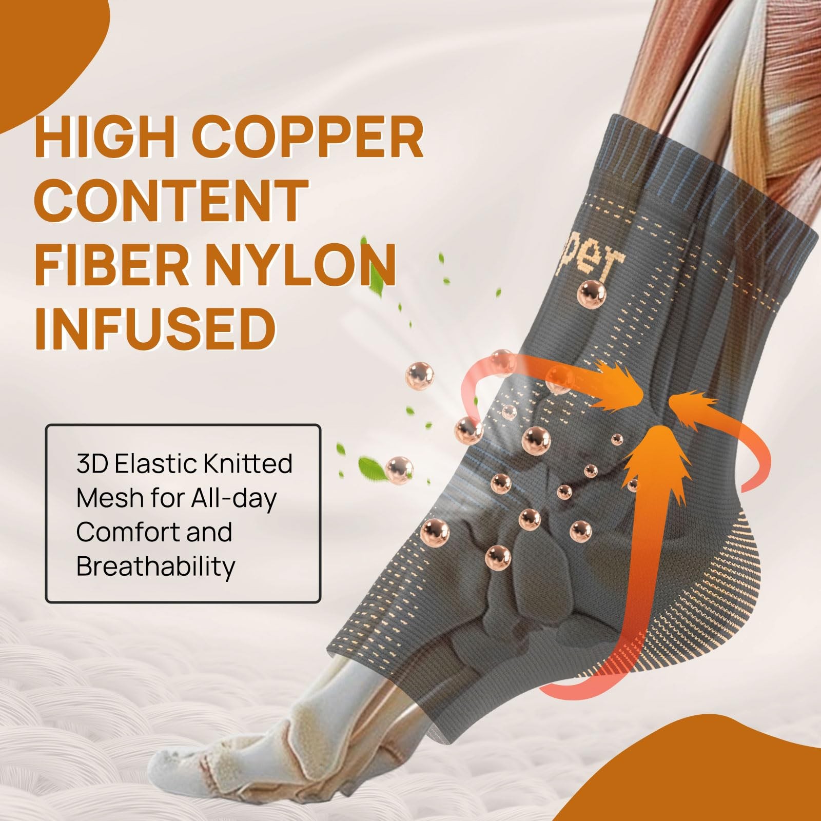 JIUFENTIAN Copper Ankle Brace Black Large
