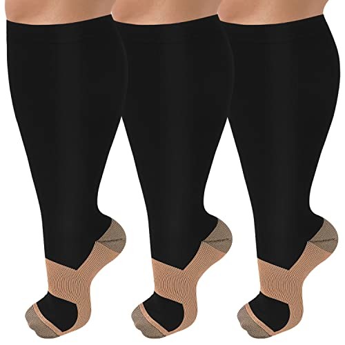 3 Pack Plus Size Compression Socks for Women & XX-Large 10-3 Pack Black-copper