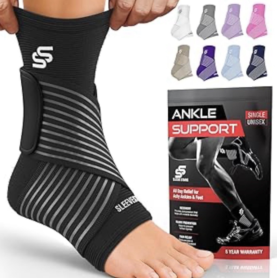 Ankle Wrap for Sprained Ankle, Compression Sleeve for Plantar Fasciitis Relief S