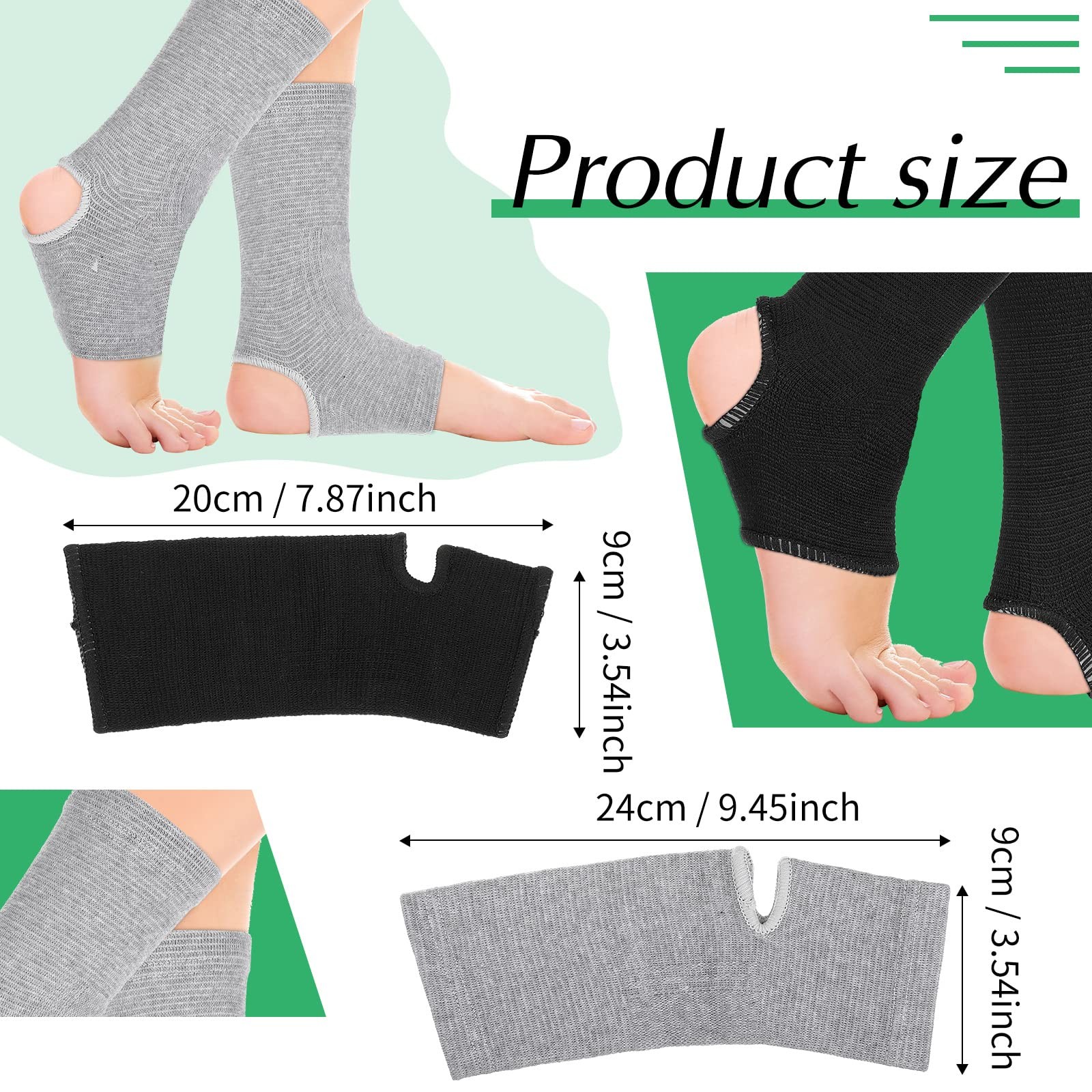 2 Pairs Ankle Compression Sleeve Open Heel Breathable Support Black