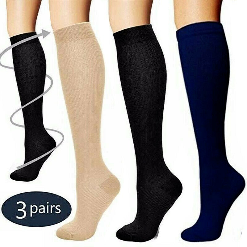 (3 Pairs) Copper-Compression Socks 10-15mmHg Graduated Support Mens Womens S-XXL