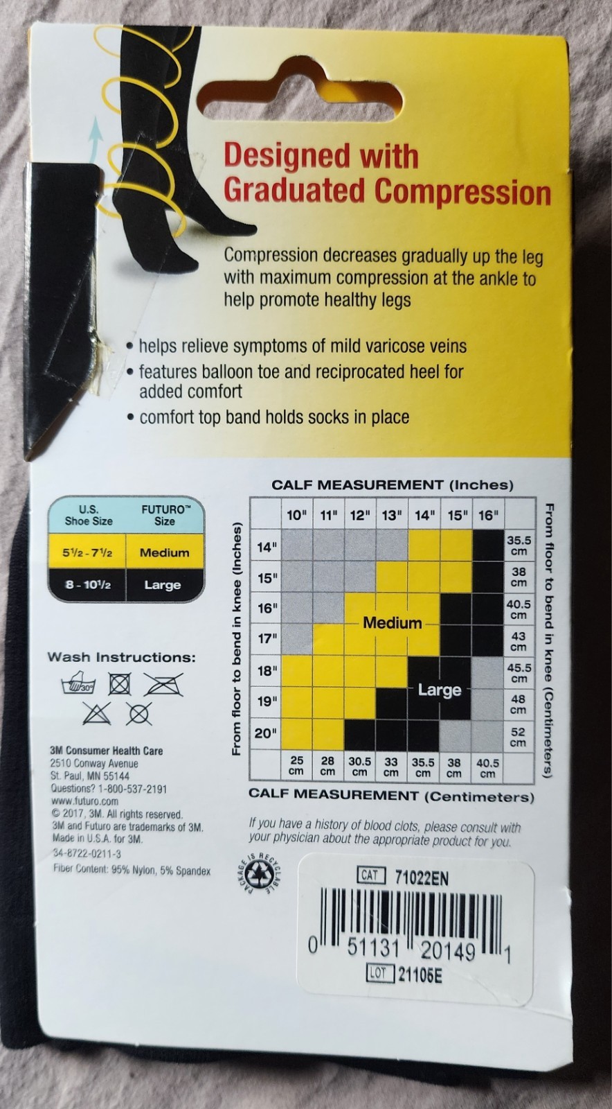 NEW FUTURO TROUSER SOCKS FOR WOMEN 1 PAIR BLACK M Mild 8-15 mm/Hg Compression 3M