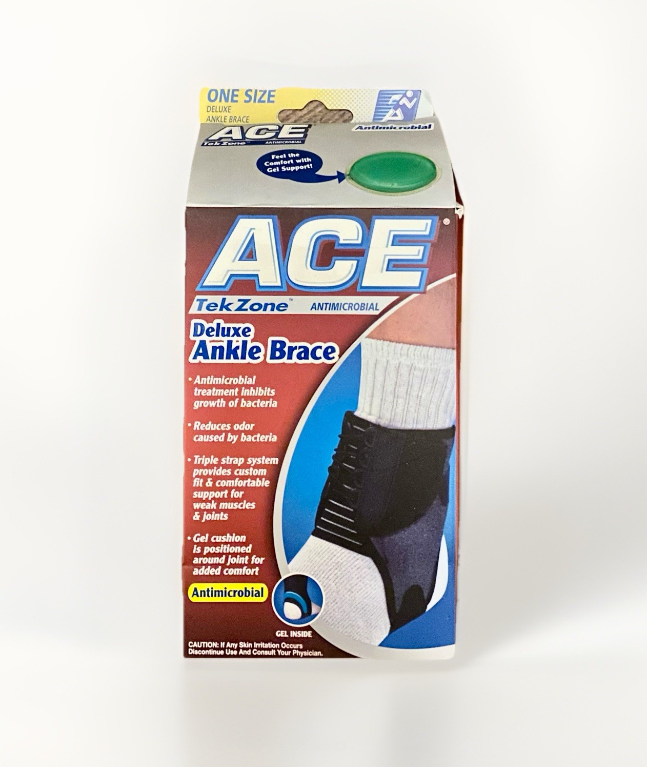 ACE Tek Zone Deluxe ANKLE BRACE Antimicrobial Support Wrap Triple Strap System