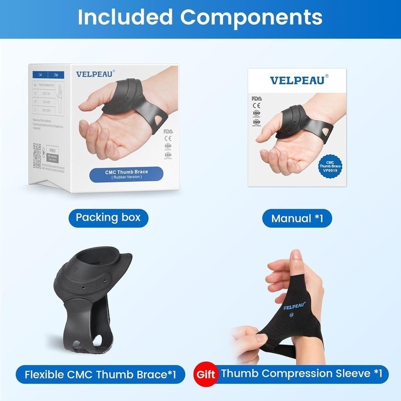 Thumb Brace CMC Joint Pain Relief Silicone Leather Wrist Strap Arthritis Support