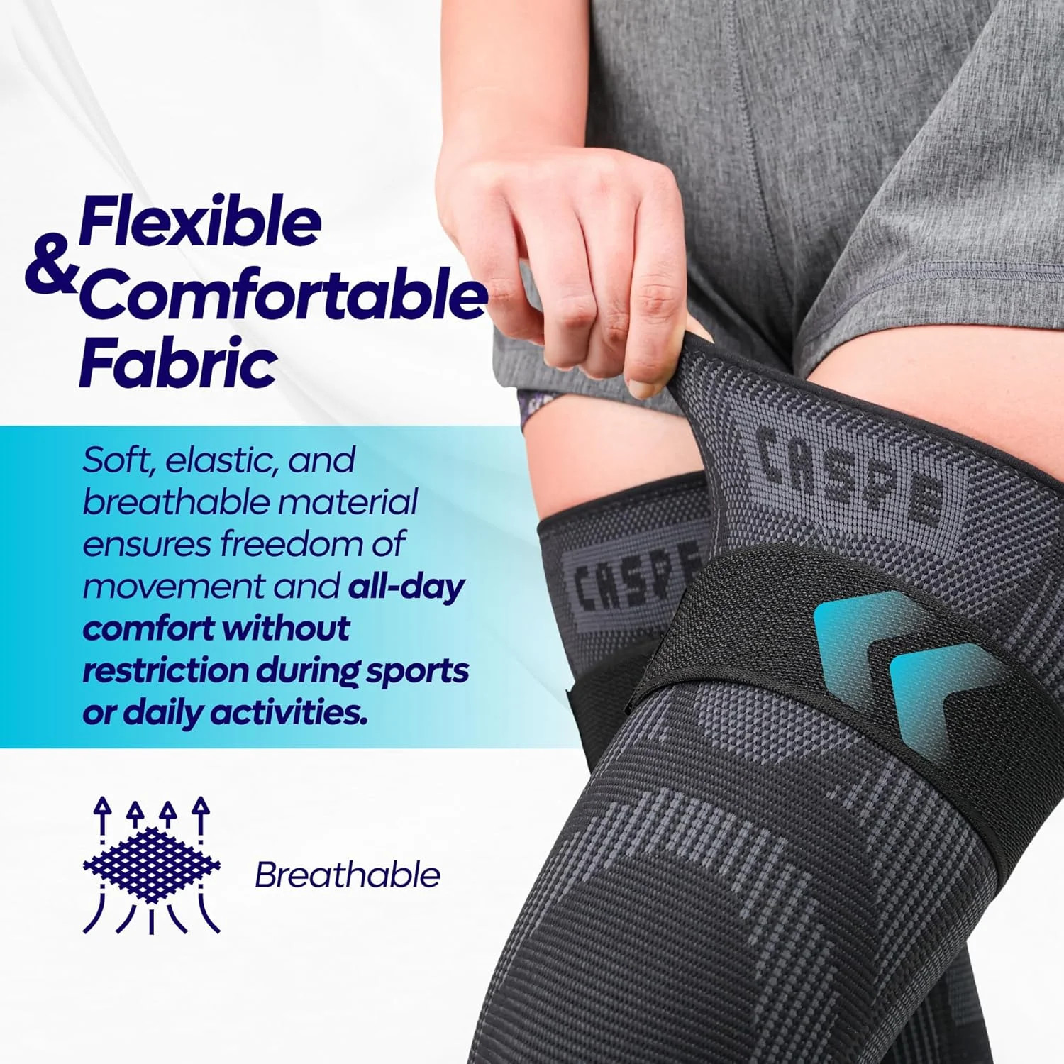 Caspe Leg Compression Sleeve With Strap, Full Length Thigh Knee Calf Support, Kn