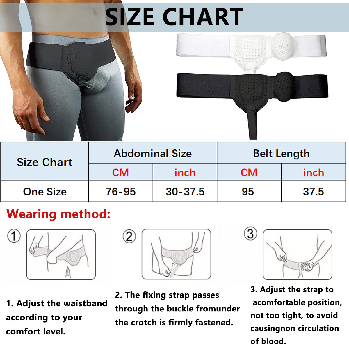 2x Inguinal Groin Hernia Truss Support Belt Left / Right Side Unisex Truss Brace
