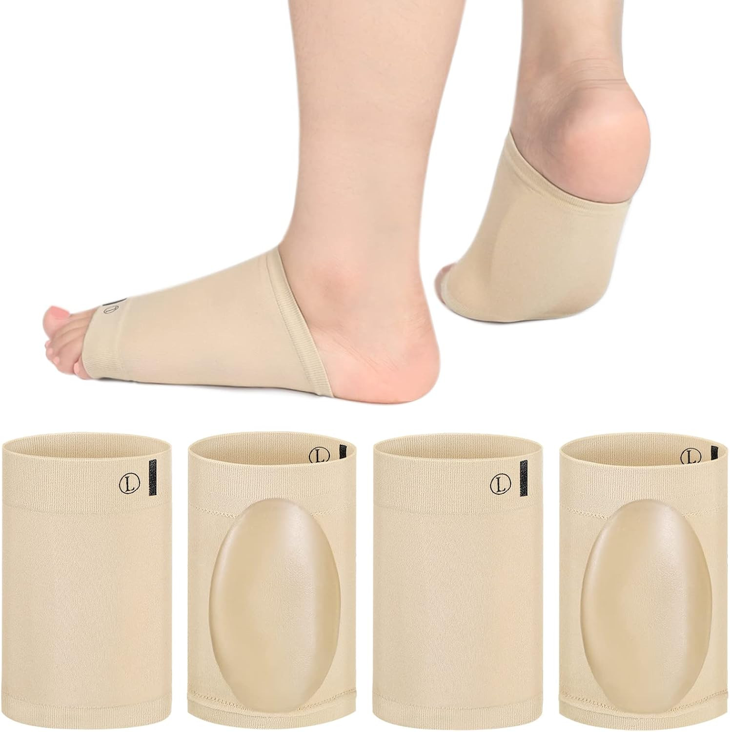 4 Pieces Arch Sleeve Support Flat Foot Arch Sock Support Cushioned Metatarsal Br