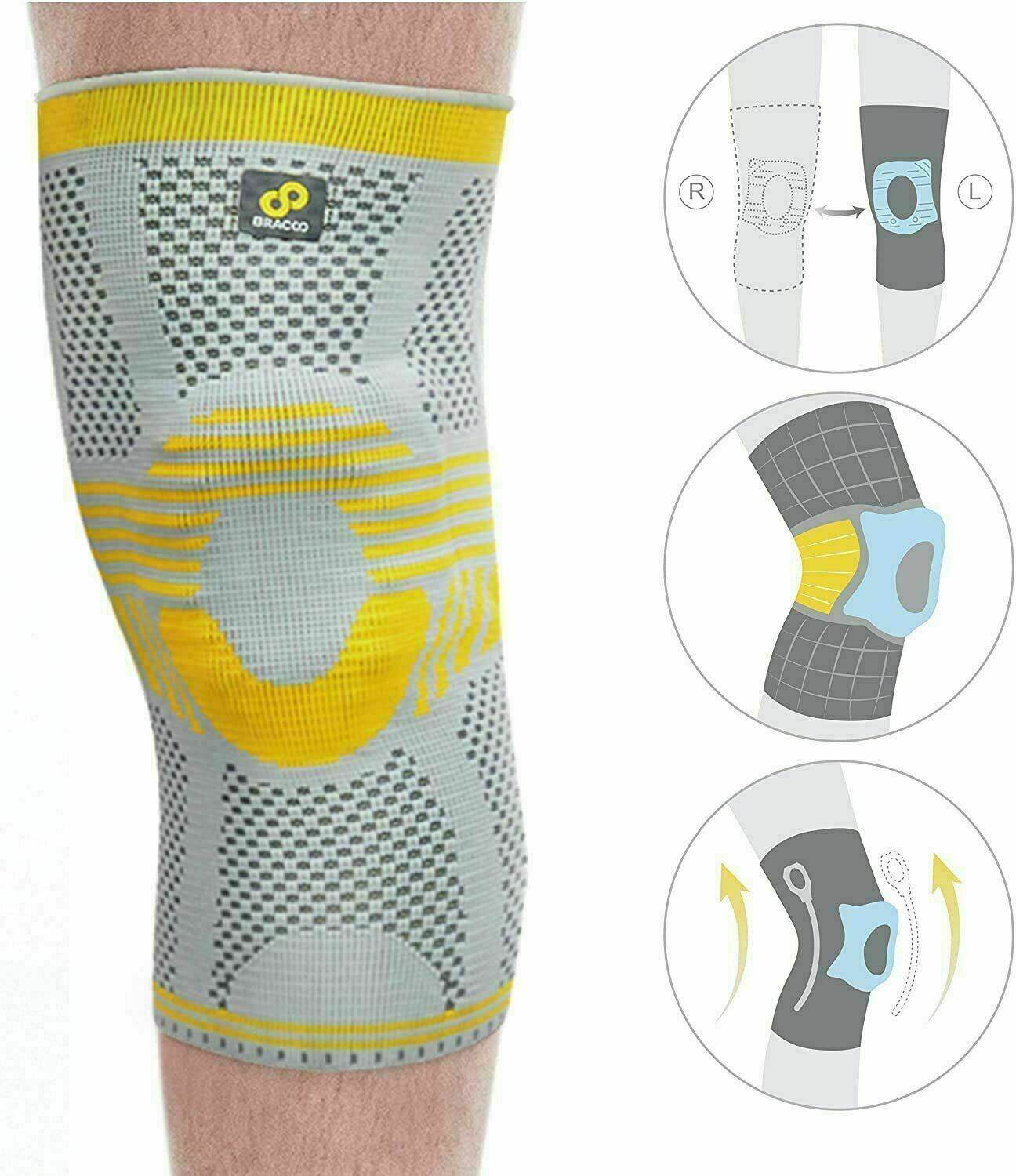Bracoo Knee Support Yellow Open-Patella Brace for Arthritis Joint Pain ORIG $70