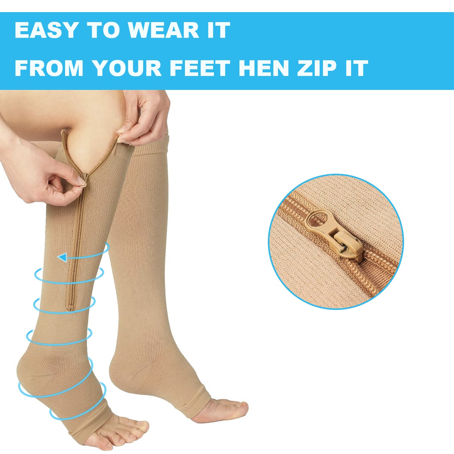 20-30mmHg Compression Socks W/ Zipper Support Graduated Stockings For Men Women