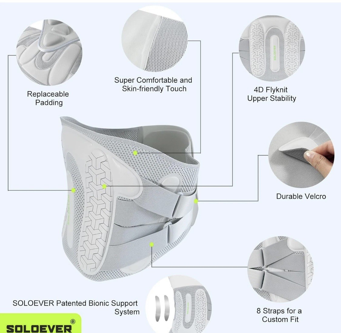 Soloever Back Brace Lower Back Pain Relief w Bionic Support Adjustable Lumbar S