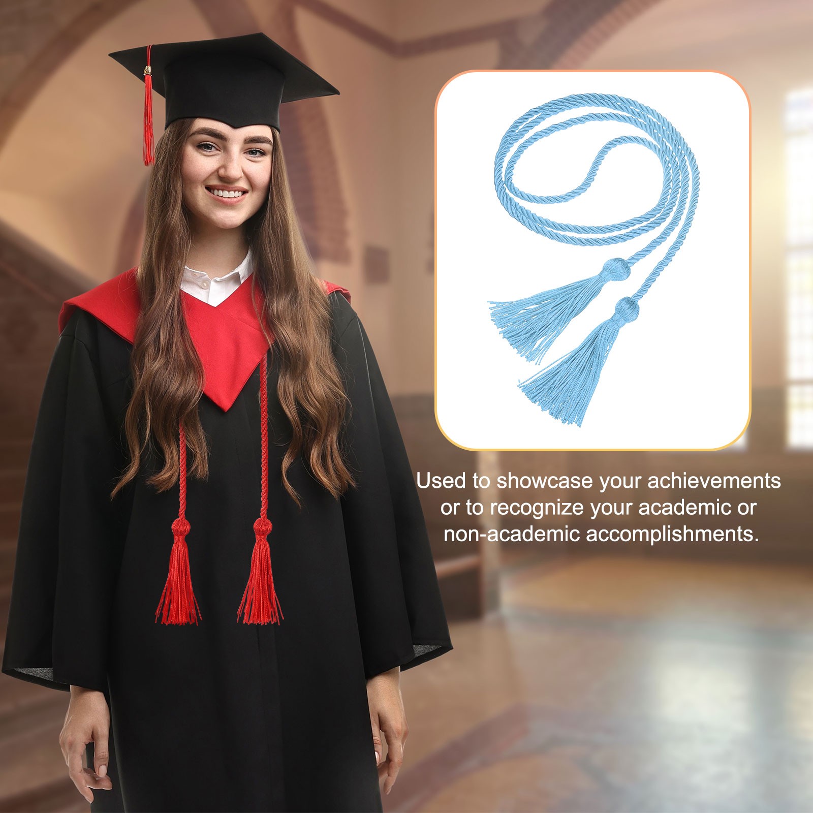 For 10 Pieces 67 Inch Sky Blue Polyester Graduate Cords
