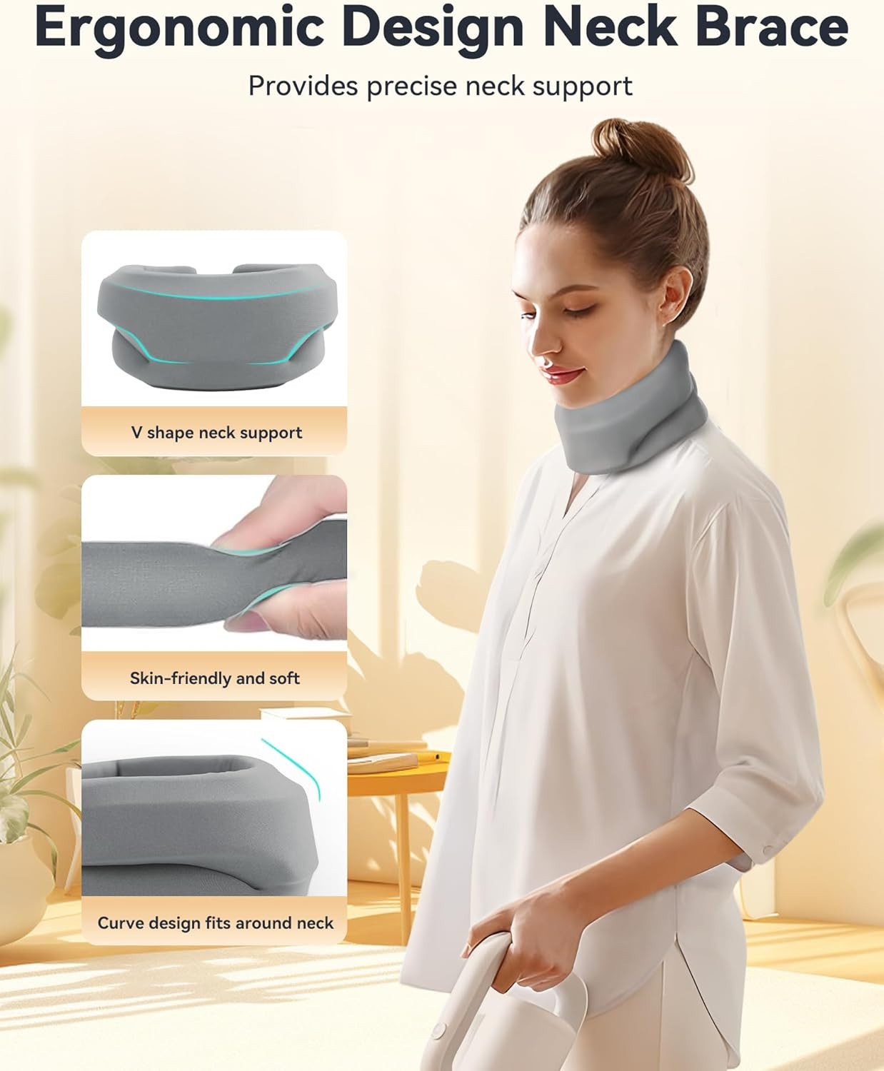 Heated Neck Brace Cervical Collar – Neck Support Brace with Heating Pad, Soft Fo