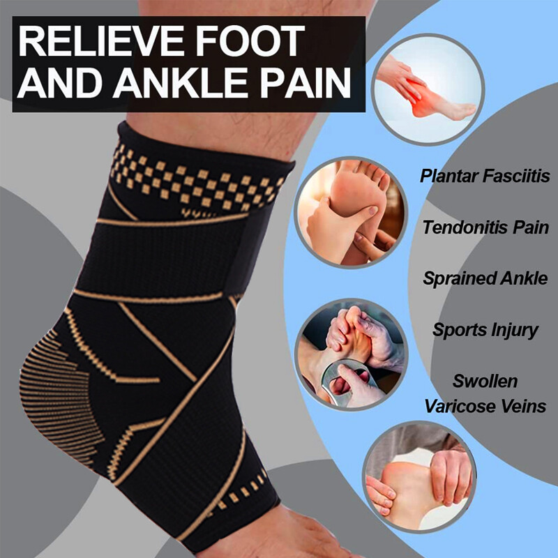 Copper Ankle Support Brace Compression Sleeve Plantar Foot Fasciitis Wrap Sports