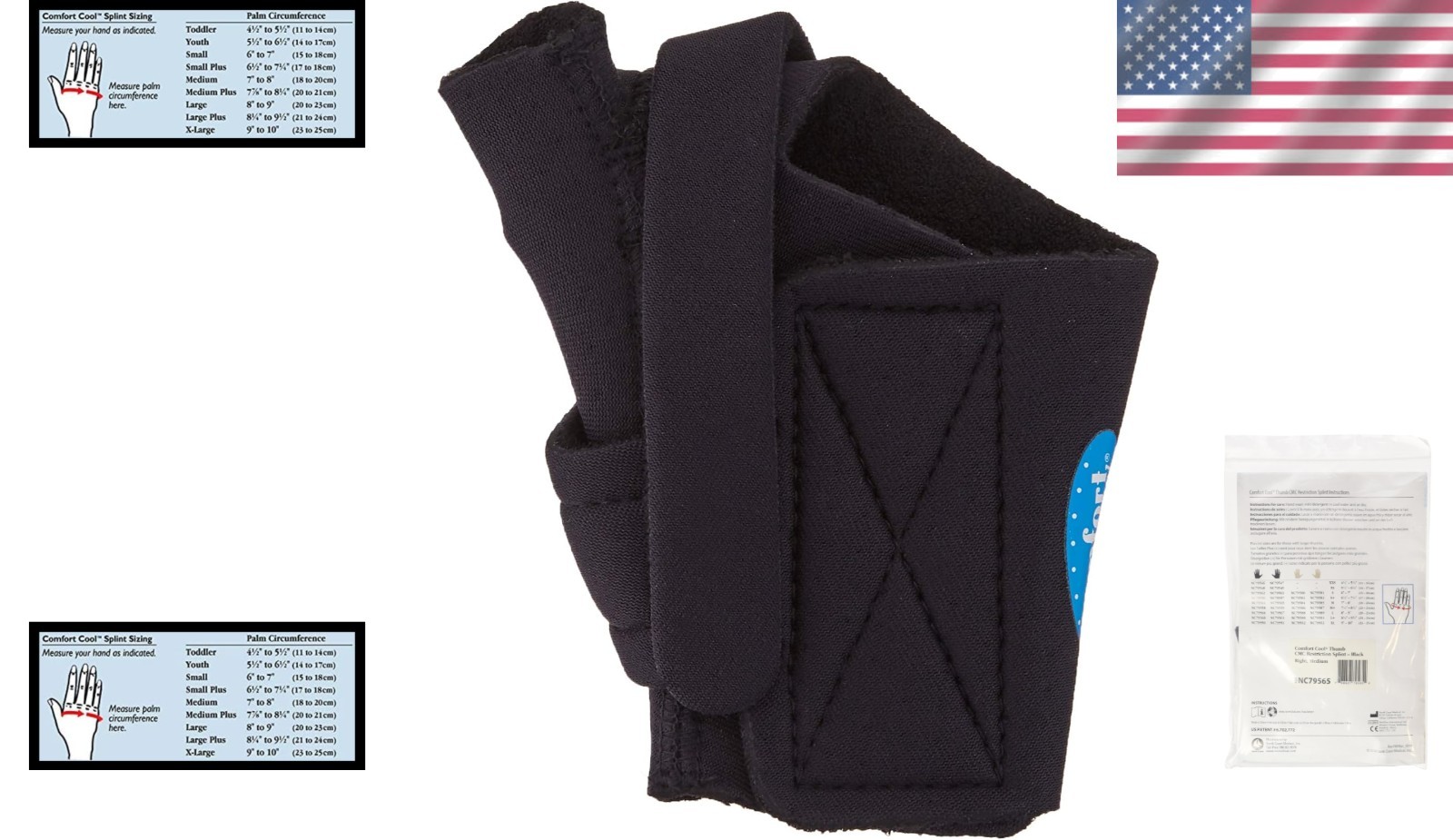 Breathable Black Thumb CMC Joint Splint for Tendinitis Relief – Adults