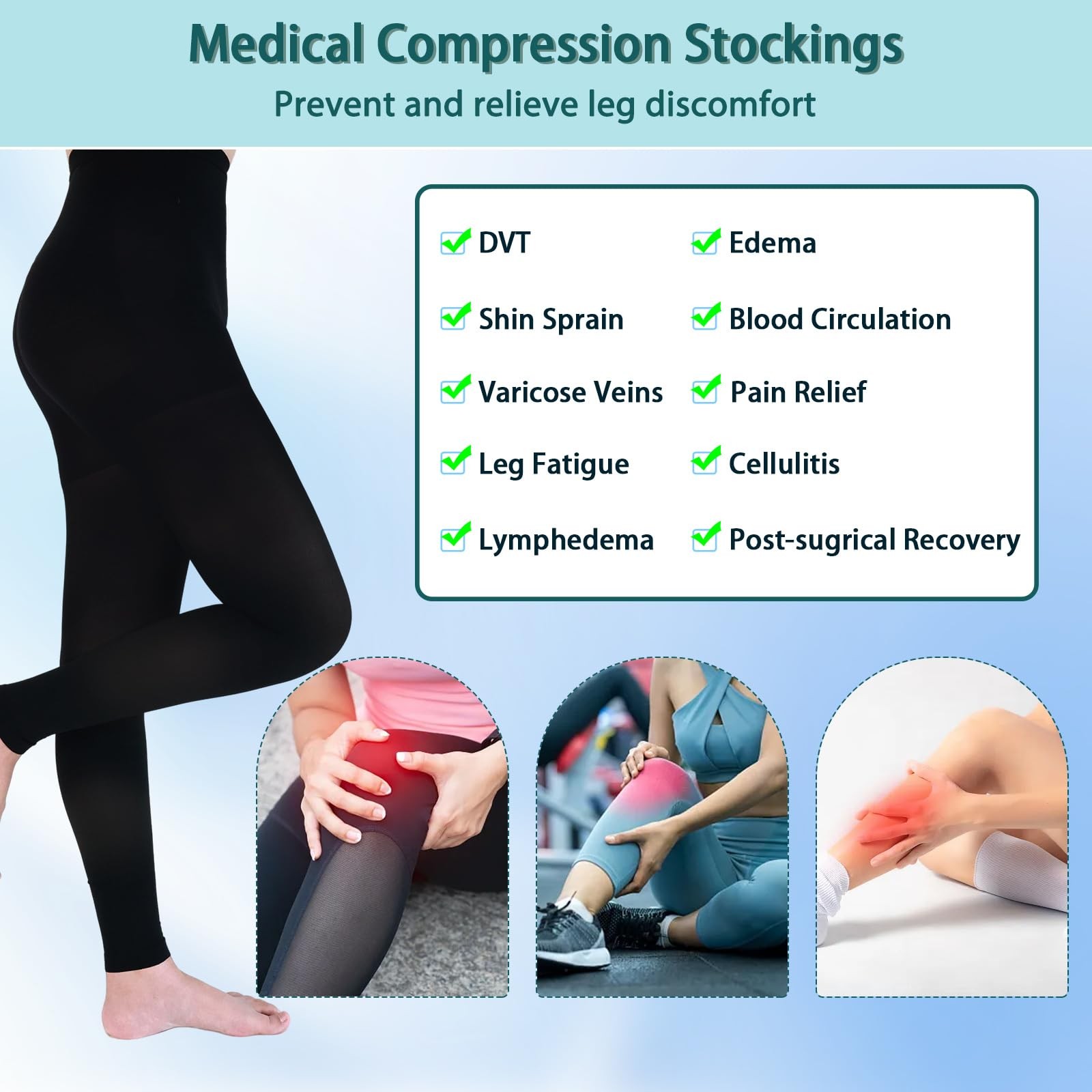 Medical Compression Leggings, 20-30mmHg Graduated Support Stockings