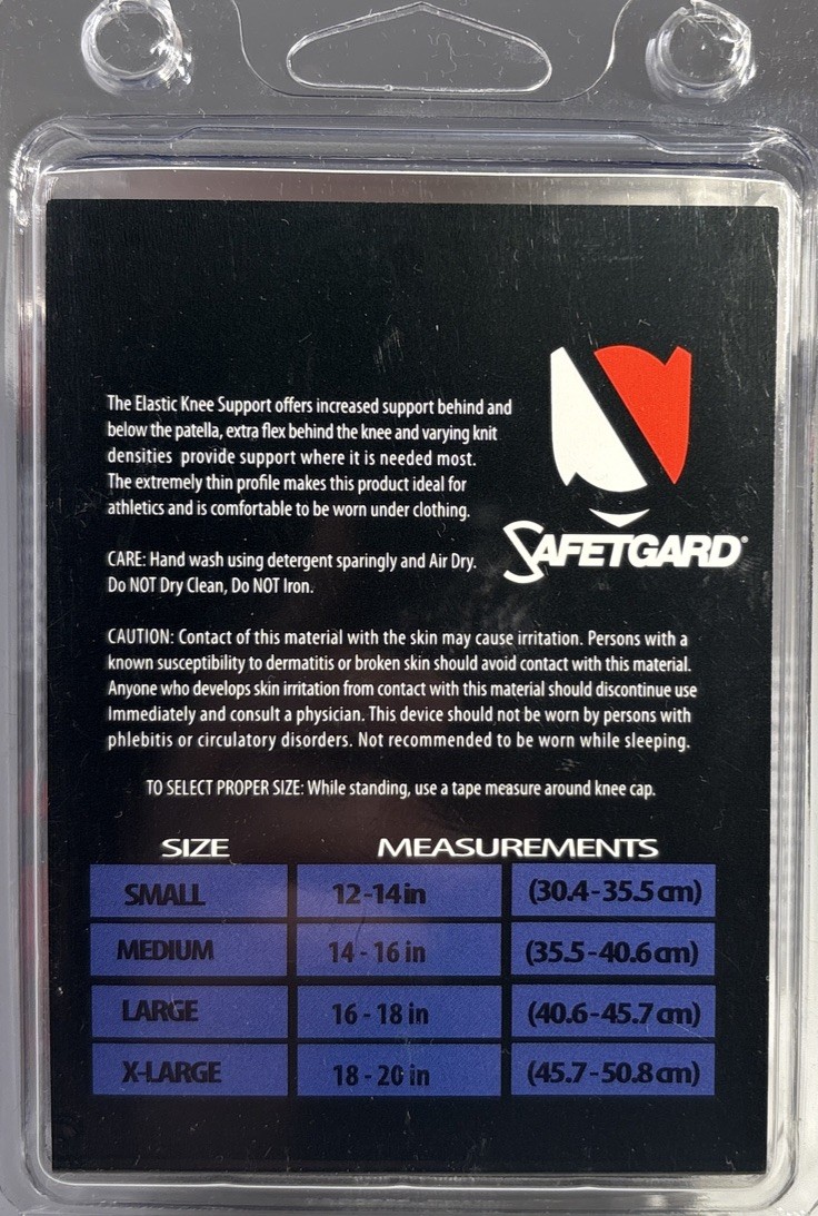 Safetgard All Sports(Football/Baseball)Compress Knee Support Large 17.5”-19”NEW