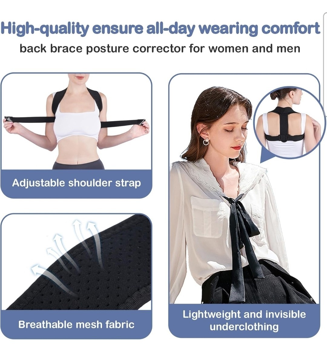[5 Pack] Posture Corrector – Adjustable Upper Back Brace Straightener