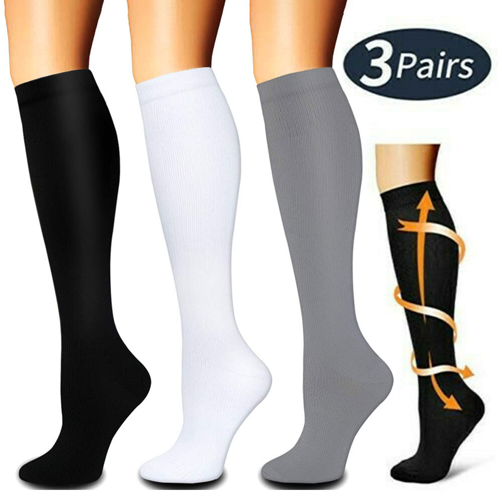 3Pairs Compression Socks 20-30 mmhg Knee High Running Sport Long Stockings Ankle