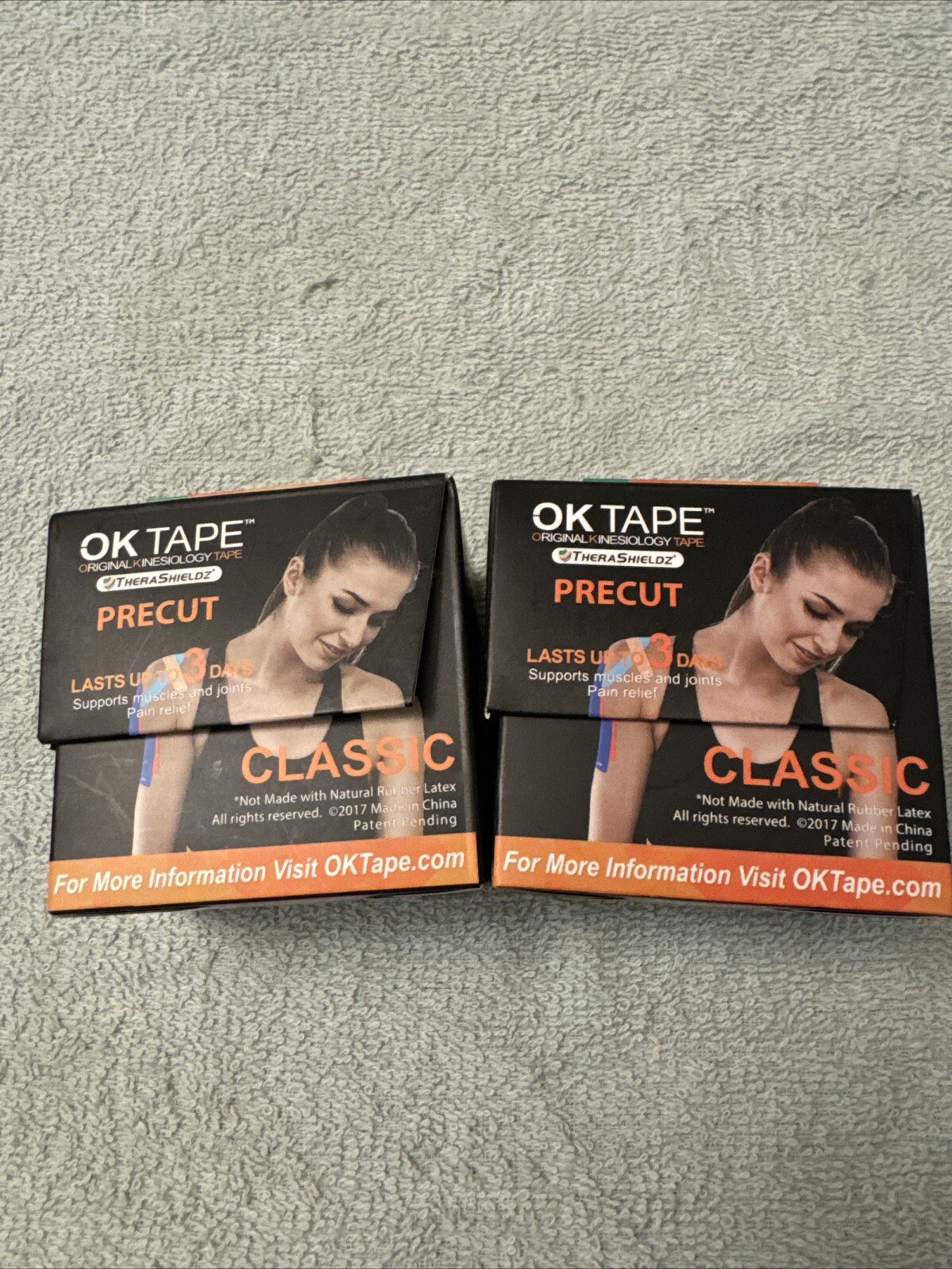 Lot Of 2 OK TAPE Kinesiology Tape 10 inches Precut, 20 Strips, Cotton Black