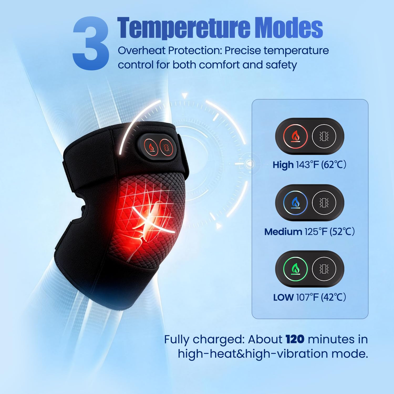 Knee Massager, Cordless Knee Heating Pad for Knee Pain Relief, Heated Knee Brace
