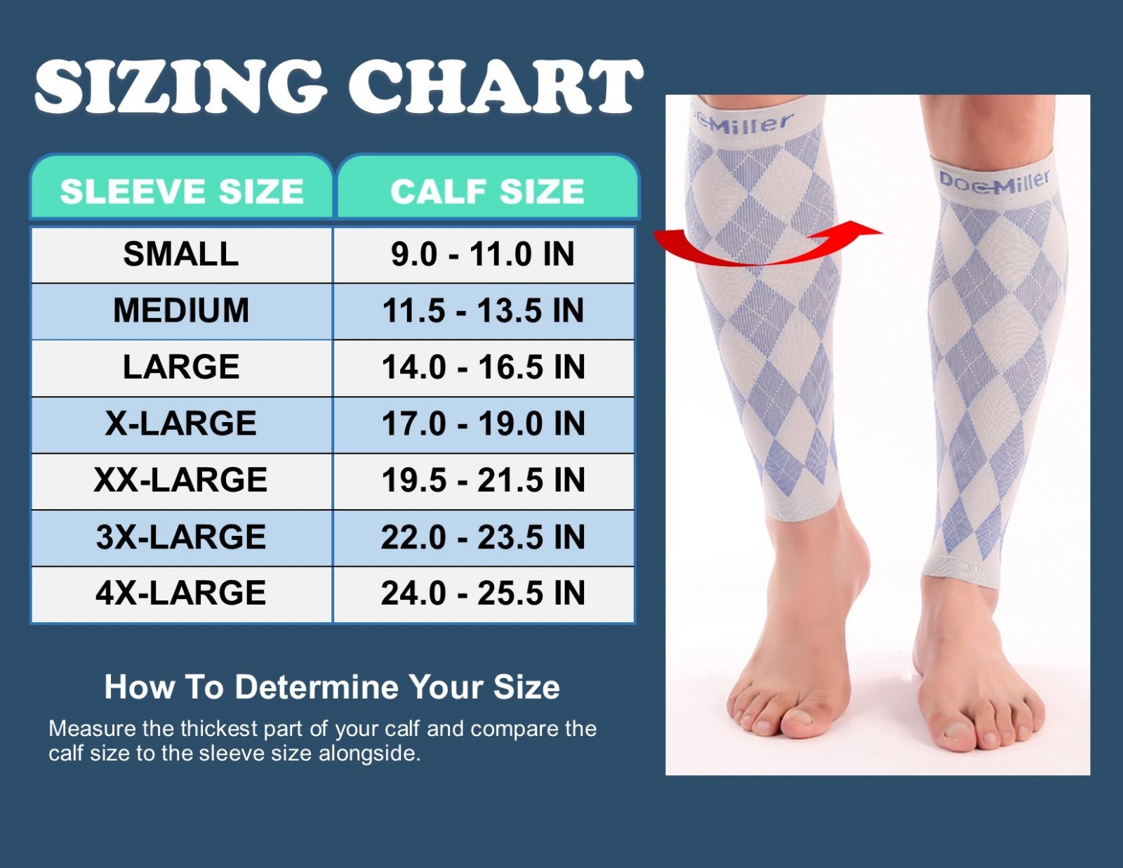 Doc Miller Leg Calf Compression Sleeve Recovery Varicose Veins 20-30mmHg Unisex