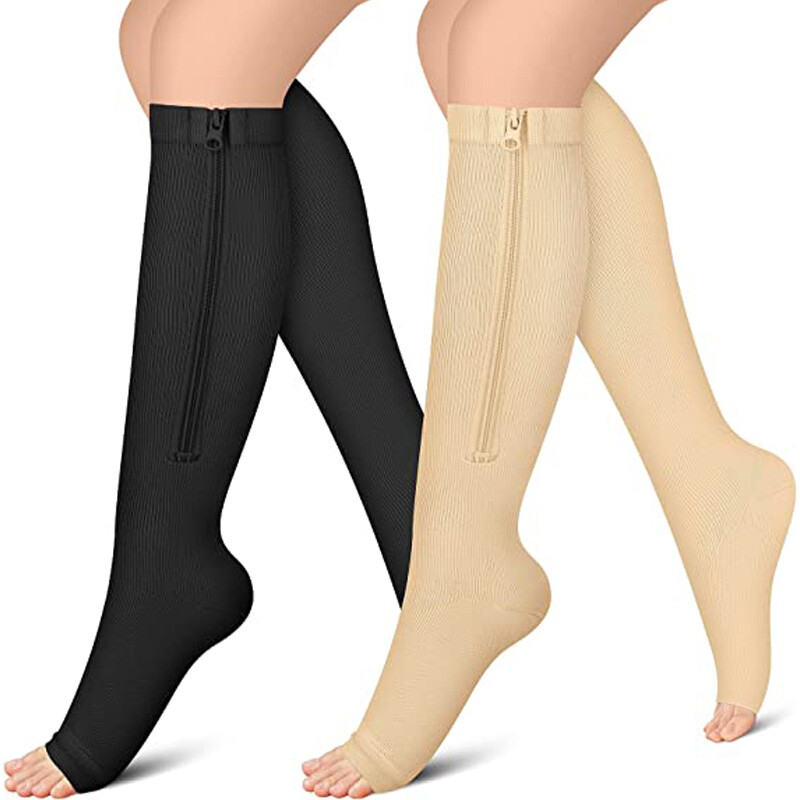 Zip Up Compression Socks Support Hose Unisex Edema Diabetic Varicose Vein Travel