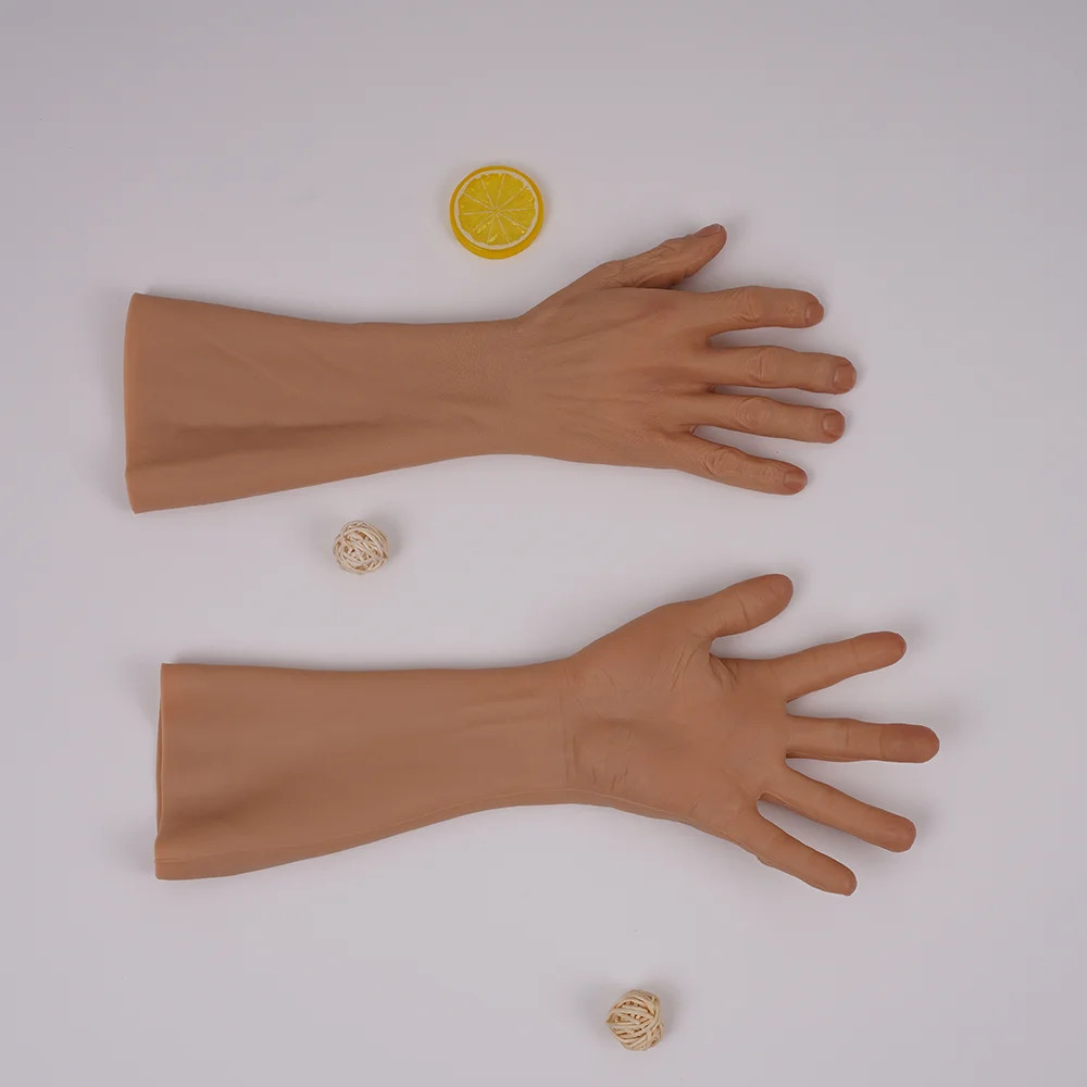 40cm Silicone Old Man Hand Gloves Skin Cover Nails Cosplay Scar Props