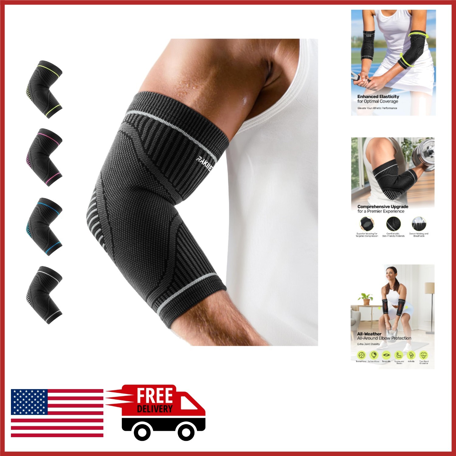Lightweight Non Slip Elbow Sleeve for Tennis Golfer Weightlifting Grey M
