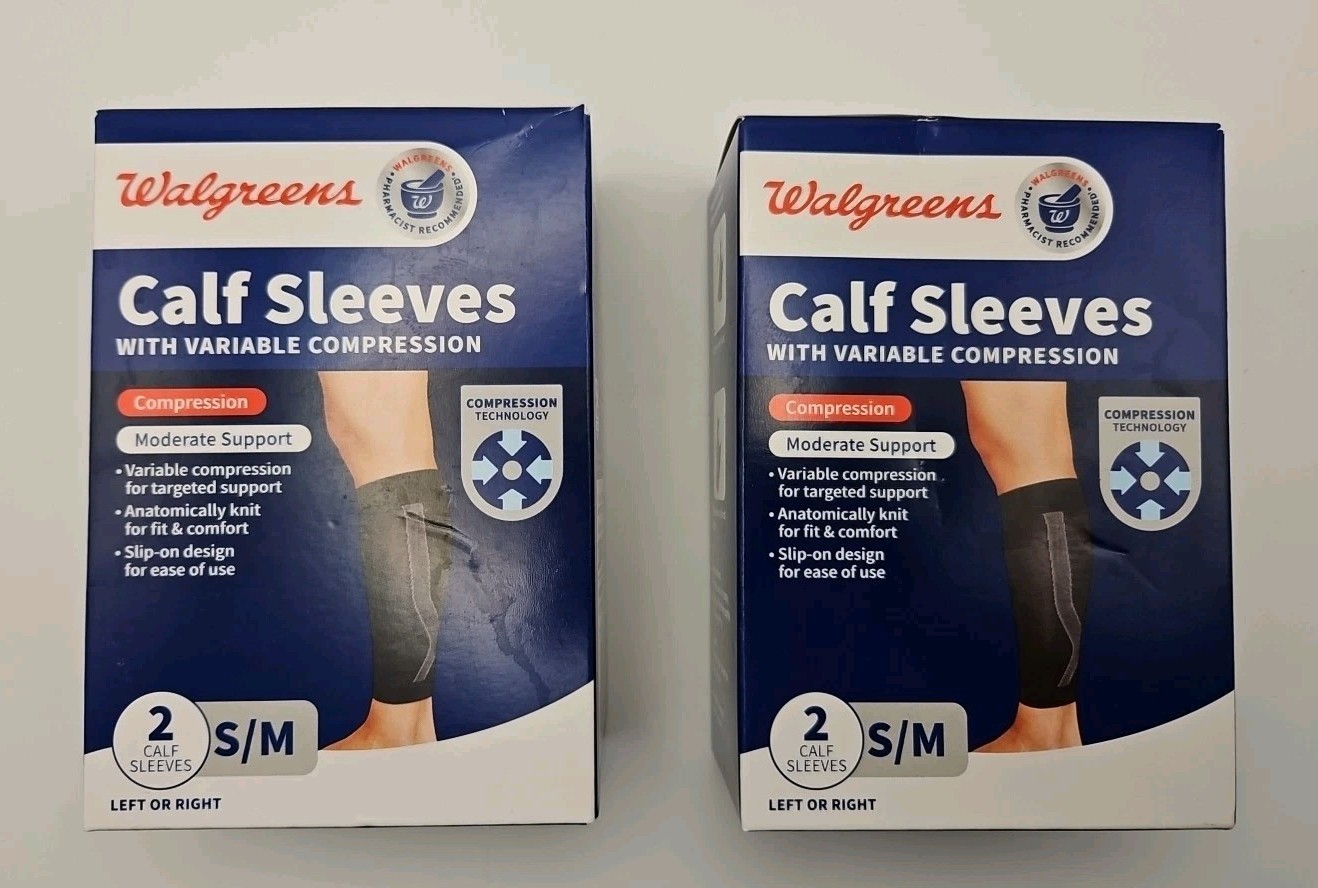 Walgreens Calf Sleeves Variable Compression S/M Moderat Support L/R LOT OF 2 NEW