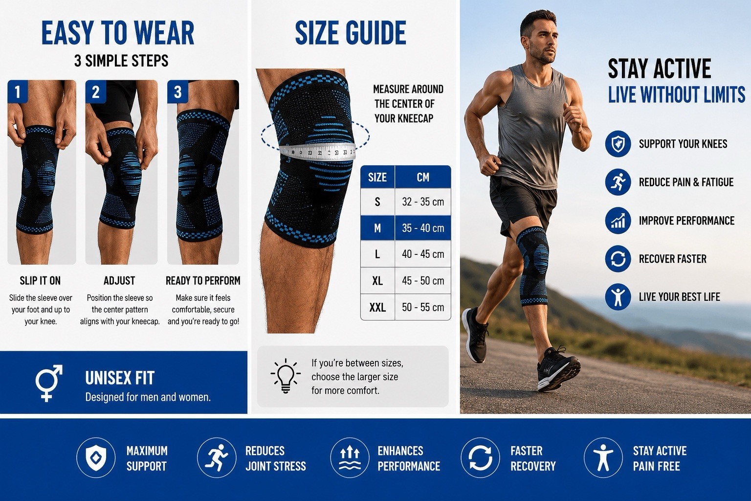 PowerLix Knee Brace Compression Sleeve Support Running Gym Arthritis M