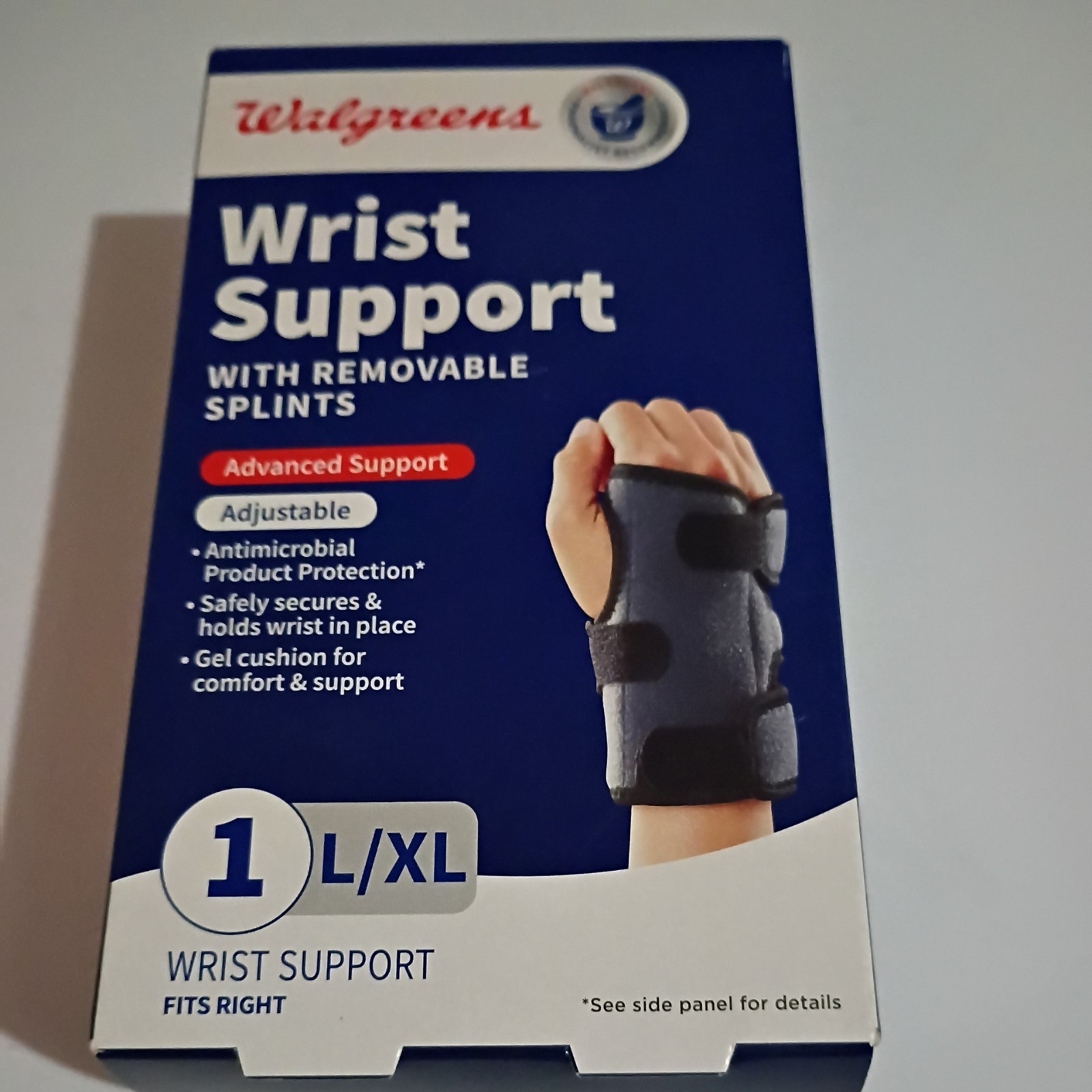 Walgreens~Wrist Support w/ Removable Splints~Adjustable Fits Right ~Size L-XL