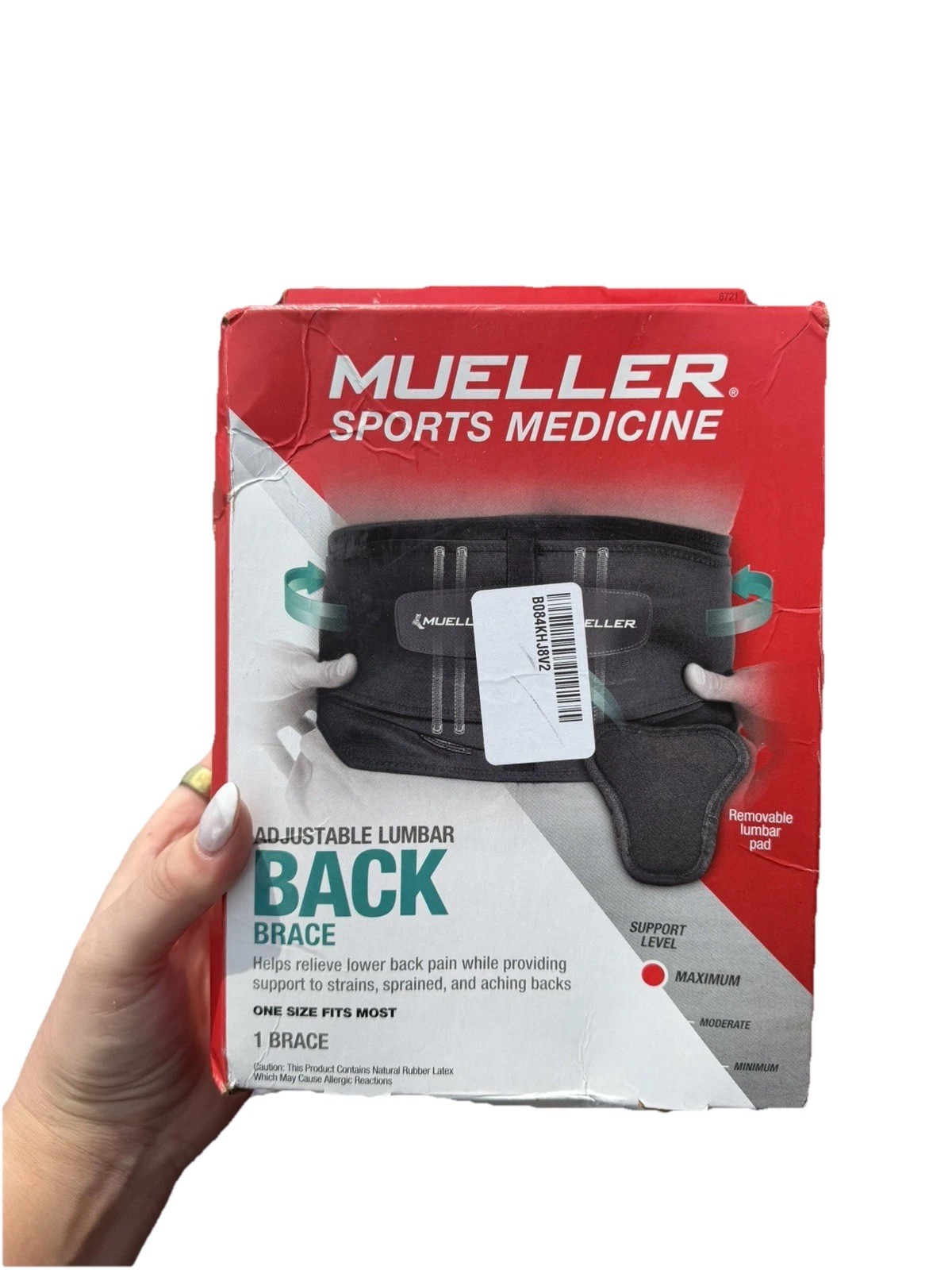 Mueller Adjustable Lumbar Back Brace w/ Removable Pad, One Size, Black