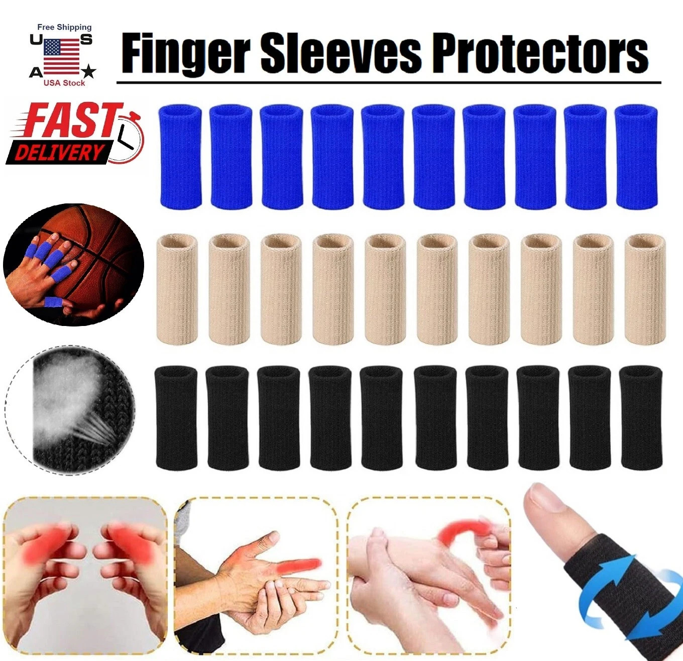 10×Finger Sleeves Splint Brace Compression Finger Support Pain Arthritis Trigger