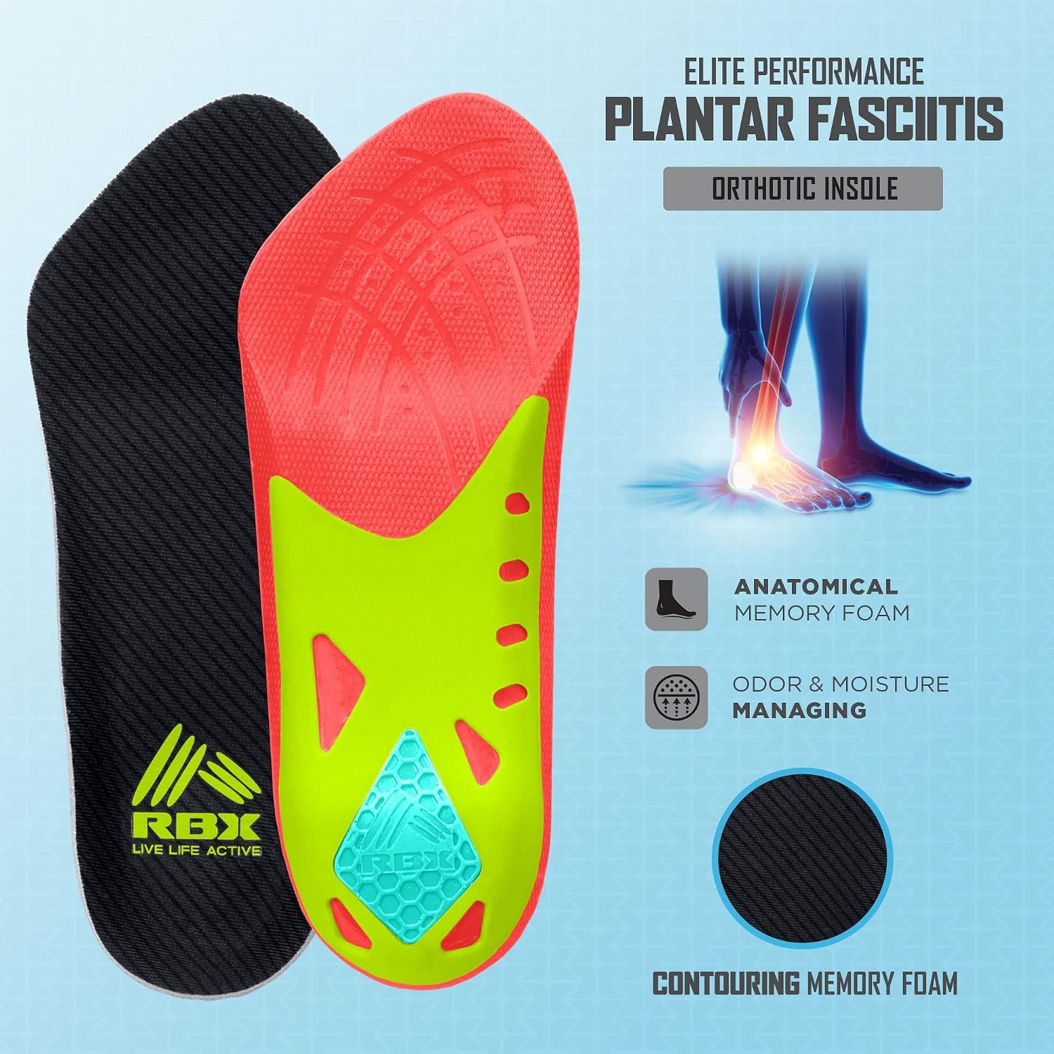 Plantar Fasciitis Ortho Insoles, 3/4 Size for Women (Coral)