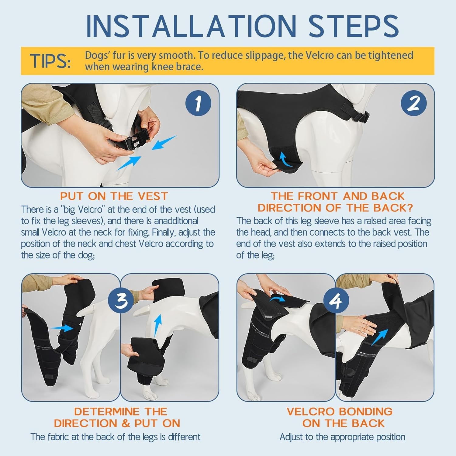 Marnonsis XS Dog Knee Brace Hind Leg ACL Support 4 Stabilizers Black