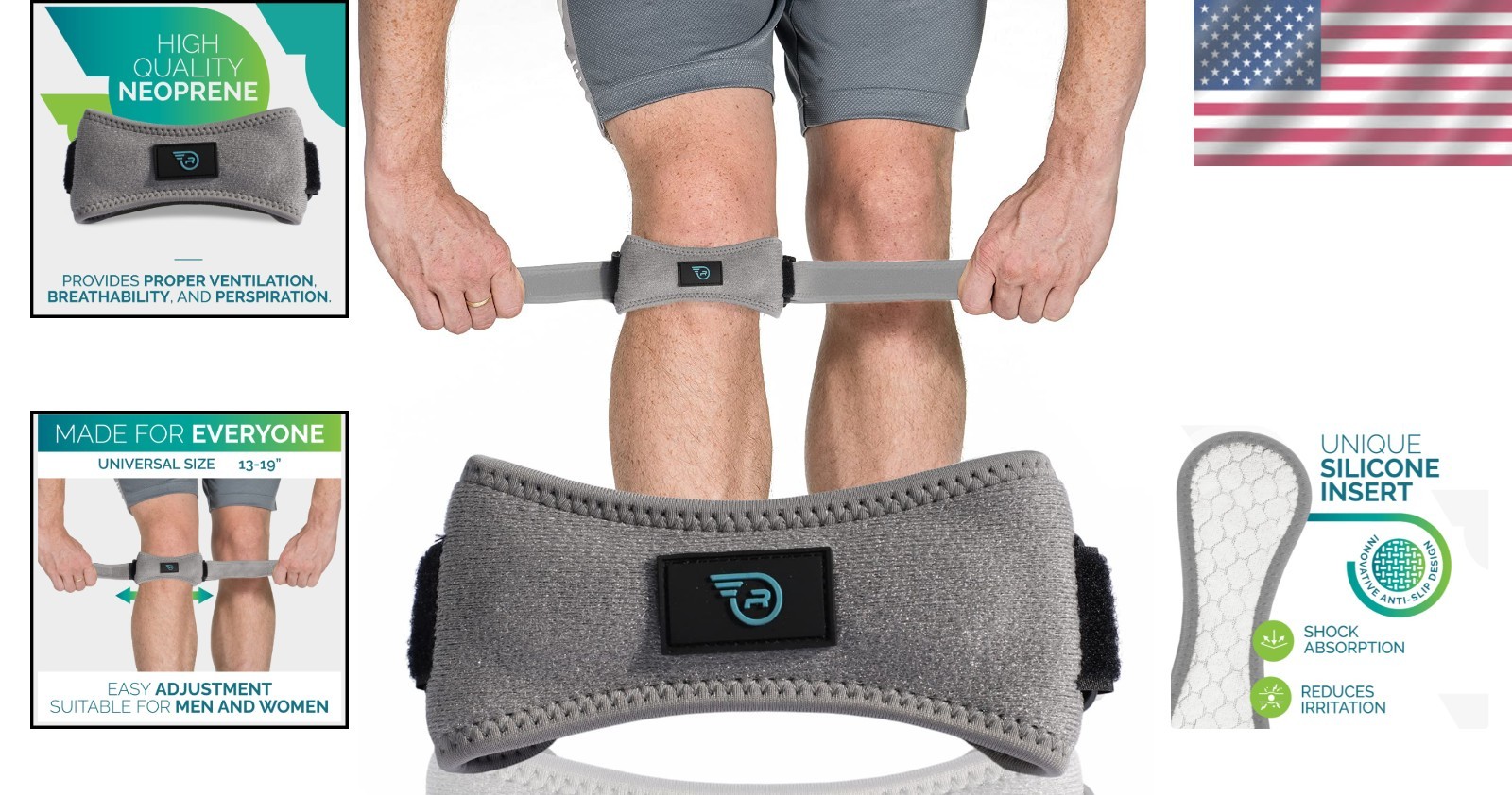 Lightweight Knee Brace for Running & Sports – Adjustable Patella Support in Grey