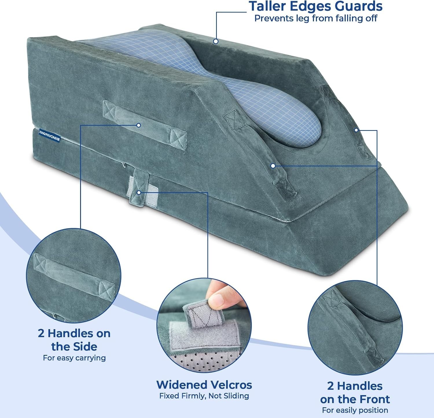 Almohada elevadora de piernas ajustable en 4 alturas, para una pierna, gris.