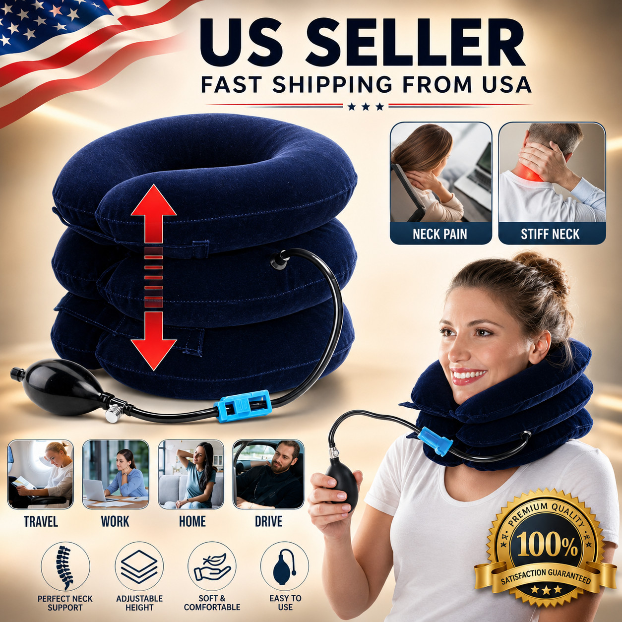 Cervical Neck Traction Device Collar Brace Support Pain Relief Stretcher Therapy