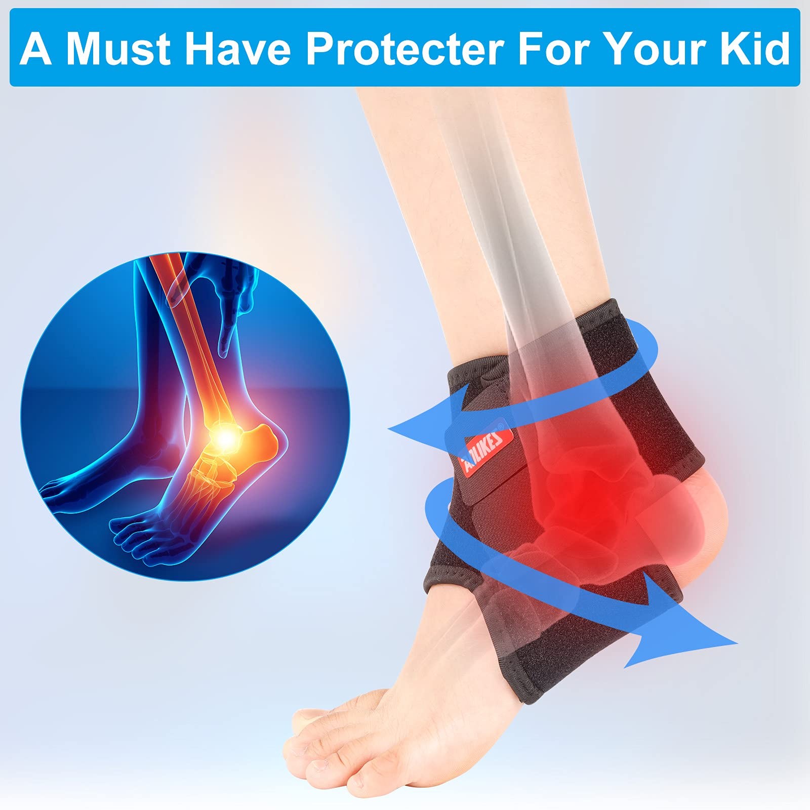 Youth Breathable Neoprene Adjustable Ankle Stabilizer Protector 2PCS