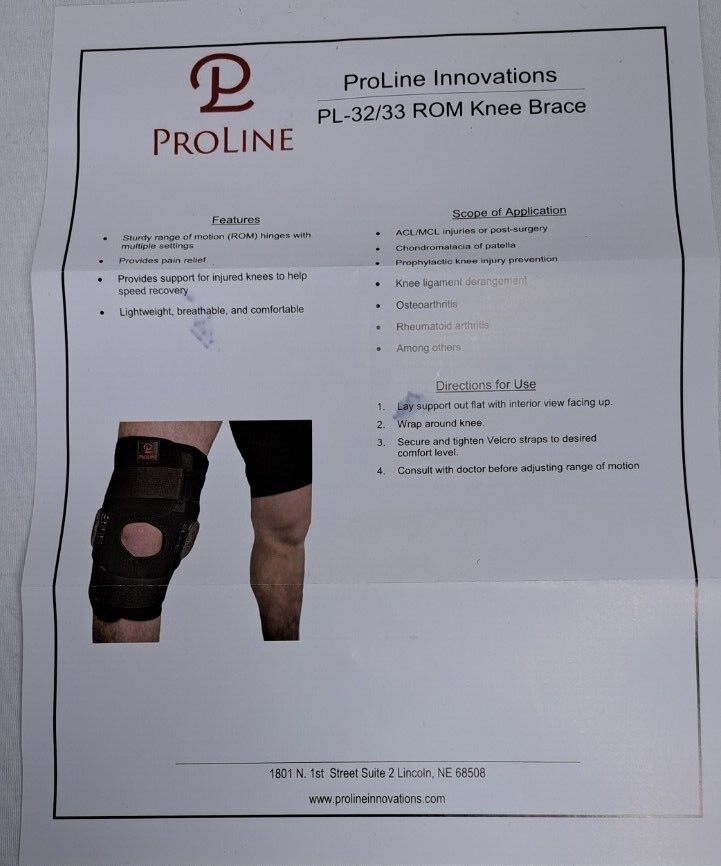 ProLine Innovations PL-32/33 ROM Knee Support Bilateral Universal Knee Support