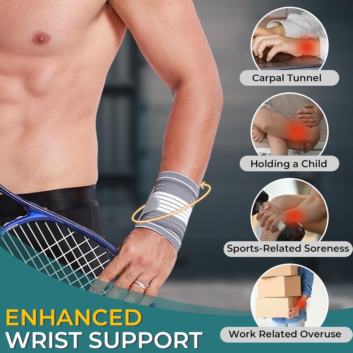 Versatile Compression Wrist Band – Lightweight Support for Both Wrists, Size M