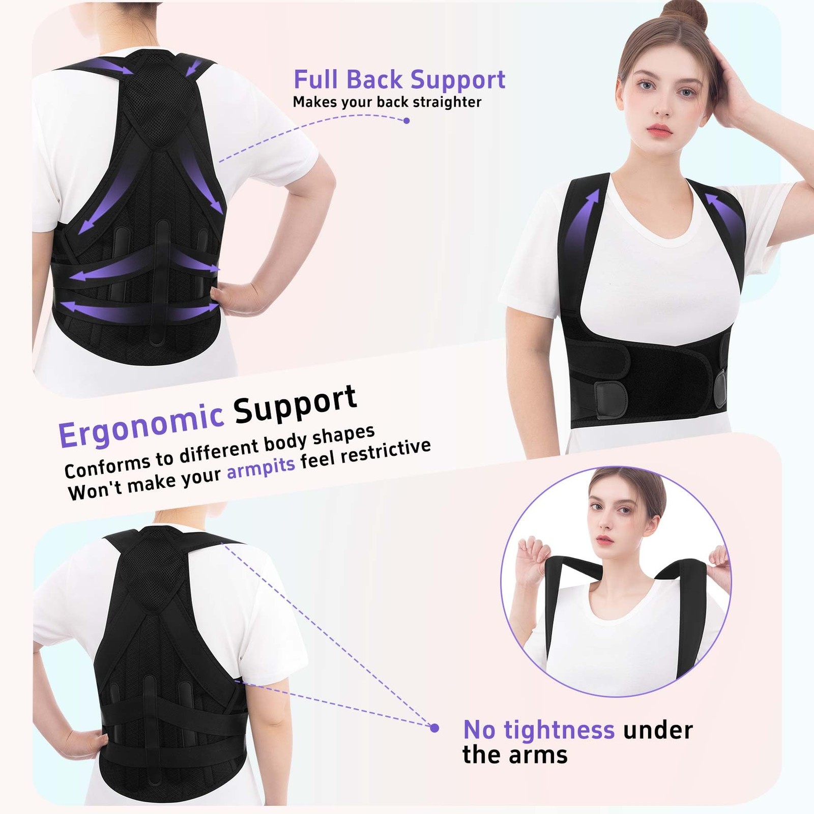 Ycctvar Back Brace Posture Corrector for Women and Men Upgraded Large, Black