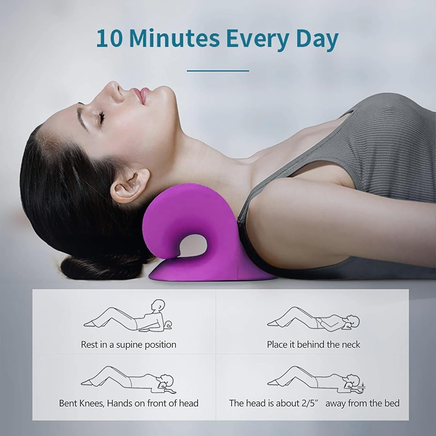 Cervical Traction Device Neck Stretcher Purple Chiropractic Pillow for Recovery