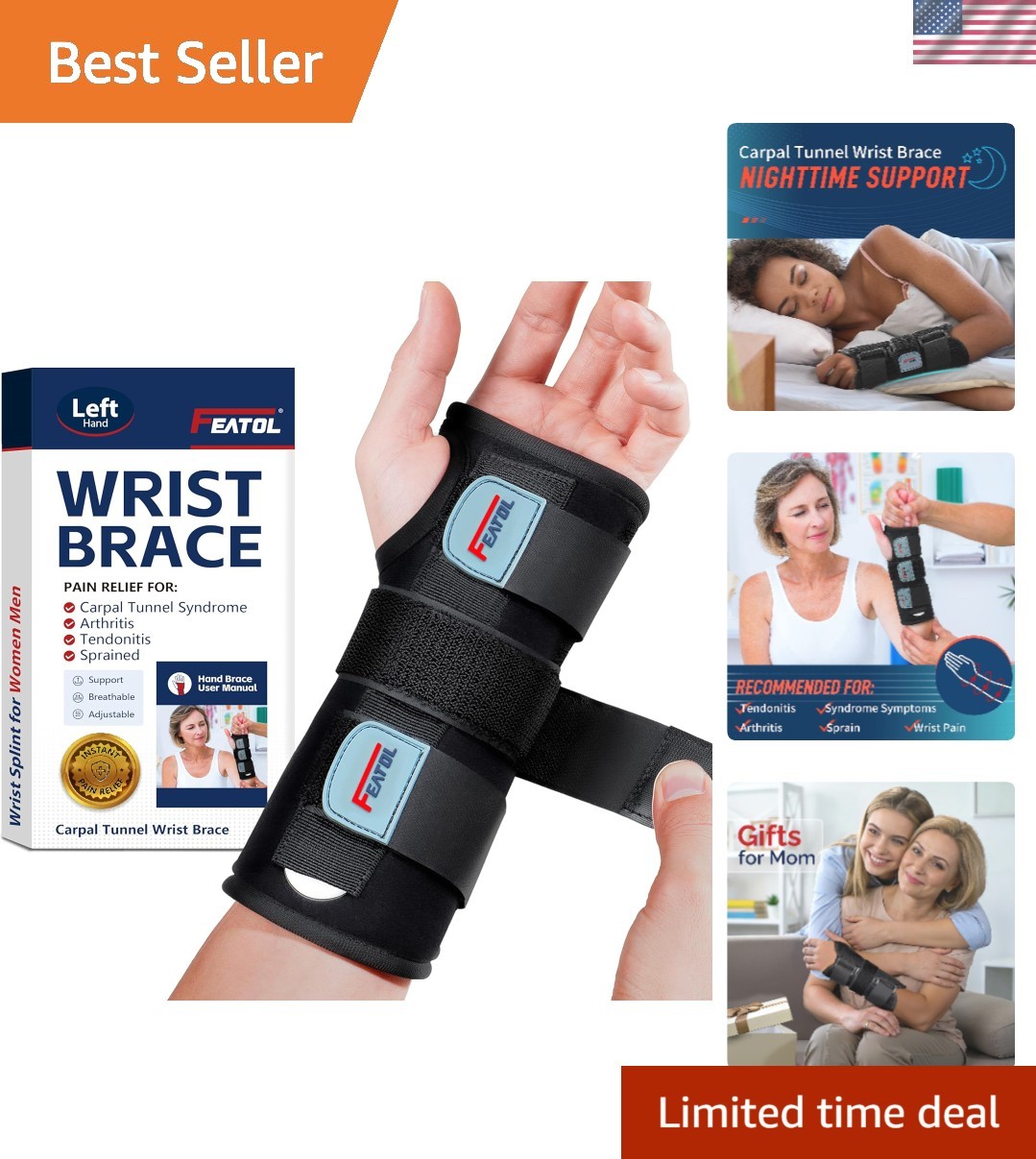 Multi-Purpose Wrist Brace with Splint Support – Pain Relief for Tendonitis (M/L)