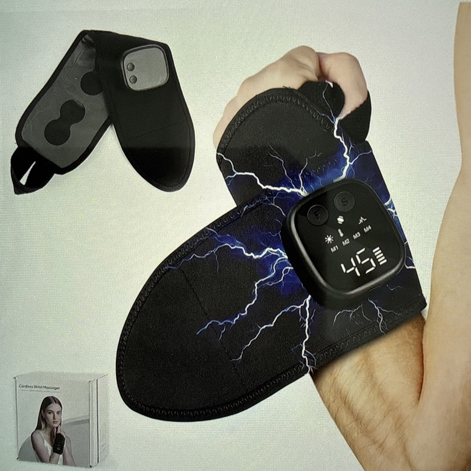 4-in-1 Cordless Electric Wrist Hand Massager with 4 Heat/EMS/Red Light Therapy