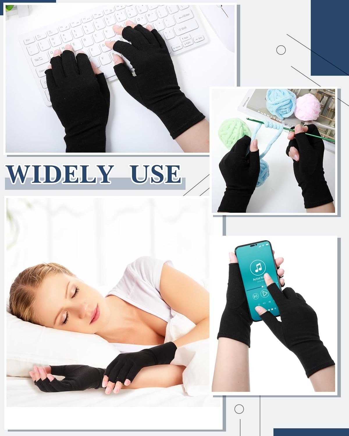 SATINIOR 5 Pairs Arthritis Compression Gloves Fingerless Compression Glove Pain