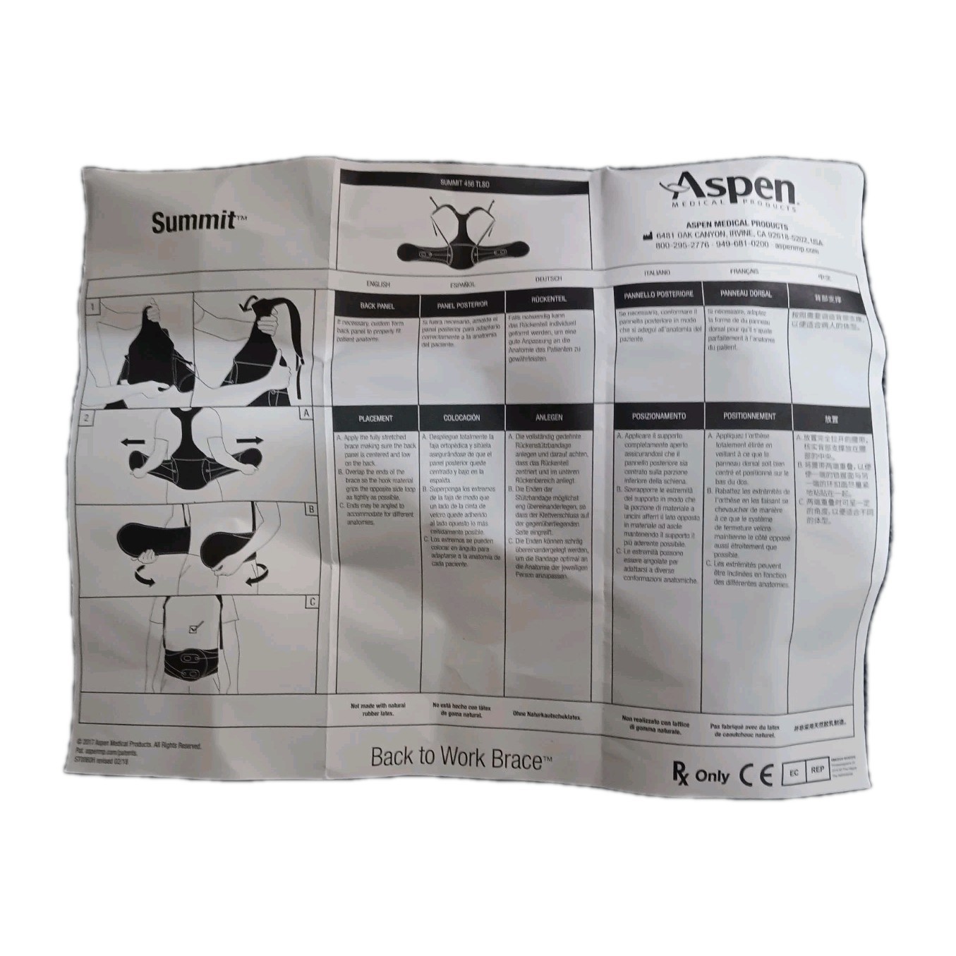Aspen Summit 456 Back Brace Size Medium With Shoulder Straps EUC Only Worn Once