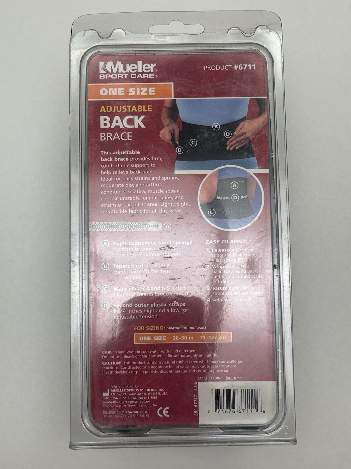 New Mueller Sport Care Adjustable Back Brace One Size [6711] **Free Shipping**